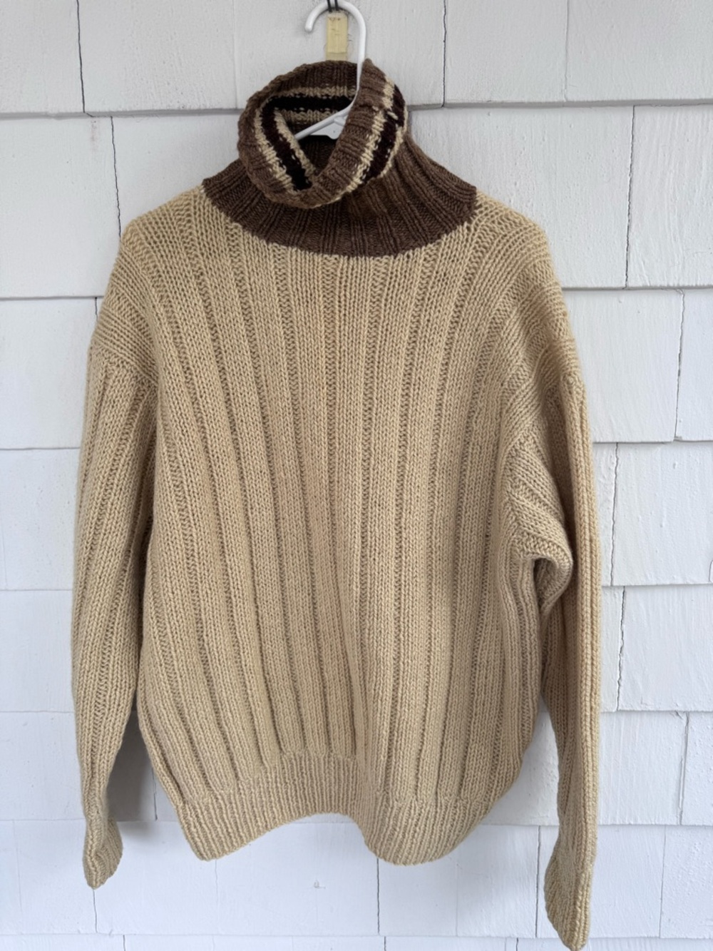 Vintage Ralph Lauren Polo Country Hand Knit Turtleneck Sweater Tan size Large - Picture 1 of 6